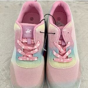 Beverly Hills Polo Club Girls Sneakers Size 4 Pastel Rainbow Glitter Lace-Up NWT